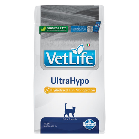 Farmina Vet Life Natural Diet Cat Ultrahypo 400g Sucha Karma Dla Kota Przy Niepożądanych Reakcjach Na Pokarm