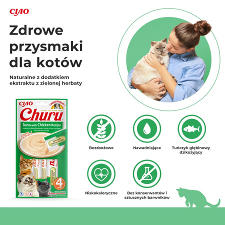 Inaba Cat Churu Tuna With Chicken 4x56g Kremowy Przysmak Dla Kota Pasta Z Tuńczykiem I Kurczakiem 3+1 Gratis