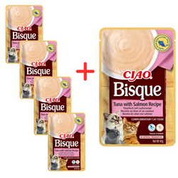 Inaba Cat Ciao Bisque 4+1 (5x40g) Uzupełniająca Karma Dla Kota Zupa Krem Tuńczyk z Łososiem