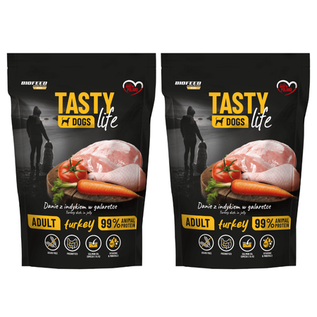 Biofeed Tasty Dogs Life z Indykiem w Galaretce 2x500g Bezzbożowa Mokra Karma Dla Psa