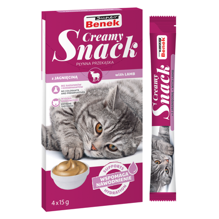 Super Benek Creamy Snack 24x15g Płynna Przekąska Dla Kotów Z Jagnięciną