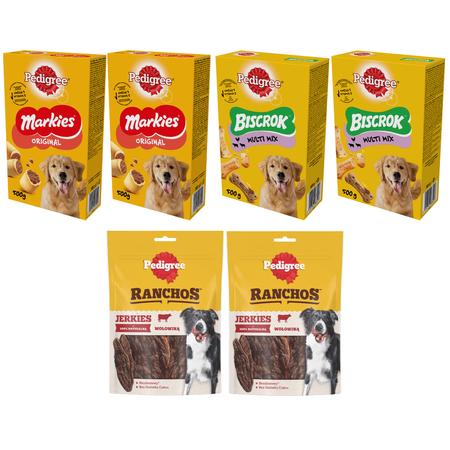 Pedigree Zestaw Przysmaków Ciasteczka 4x500g + Ranchos Jerkies 2x70g Z Wołowiną