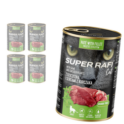 Super Rafi Cat 5x400g Bezzbożowa Mokra Karma Dla Kotów Z Dziczyzną I Sercami Z Kurczaka