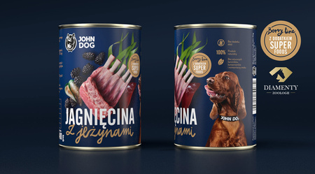 John Dog Berry ADULT JAGNIĘCINA z jeżynami 400g Puszka - Mokra Karma dla psów, 96% mięsa