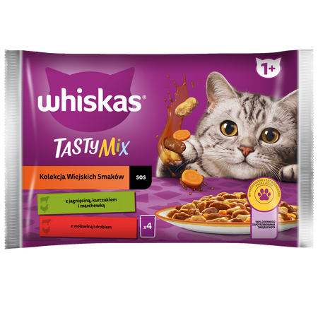 Whiskas Adult 4x340g Kolekcja Wiejskich Smaków Mokra Karma Dla Dorosłego Kota W Sosie Kawałki Z Jagnięciną Kurczakiem I Marchewką, Wołowiną I Drobiem