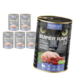Super Rafi Cat 6x400g Bezzbożowa Mokra Karma Dla Kotów Z Przepiórką I Wątróbką Z Królika