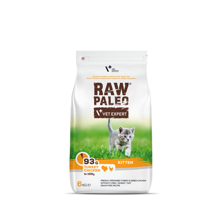 Raw Paleo Kitten Sucha Karma Dla Kociąt Indyk Z Kurczakiem 6kg + Mokra Karma Z Wołowiną 5x100g