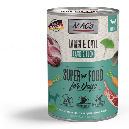 MAC's Dog Bezzbożowa Mokra Karma Dla Psa Mix Smaków 6x400g Cielęcina Kaczka Jagnięcina Indyk Kurczak