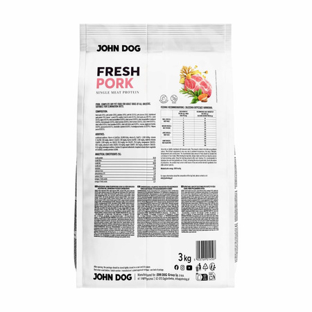 John Dog Fresh 3kg Hipoalergiczna Sucha Karma Dla Psa Z Wieprzowiną Odpowiednia W Dietach Eliminacyjnych