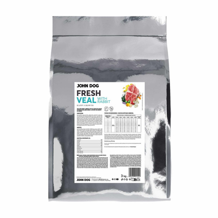 John Dog Fresh Happy Growth 3kg Sucha Karma Dla Szczeniąt Z Cielęciną I Królikiem