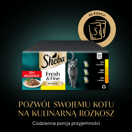 Sheba Fresh&Fine Megapack Saszetki 50x50g Mokra Karma Dla Kotów W Sosie Kurczak Drób Indyk 