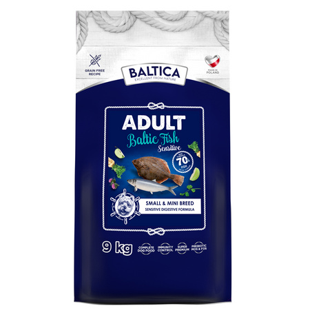 Baltica Adult Sensitive XS/S 9kg Hipoalergiczna Sucha Karma z Rybami Bałtyckimi Dla Psów Miniaturowych i Małych Ras