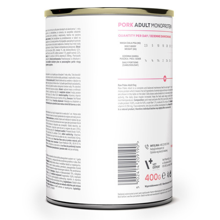 Raw Paleo Adult Monoprotein 400g Mokra Karma Dla Psa  z Wieprzowiną