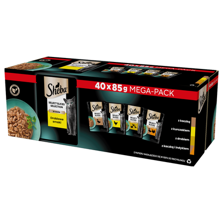 Sheba Selection In Sauce 80x85g + Whiskas Adult w Galaretce 80x85g Mokra Karma Dla Kota Drobiowe i Rybne Smaki