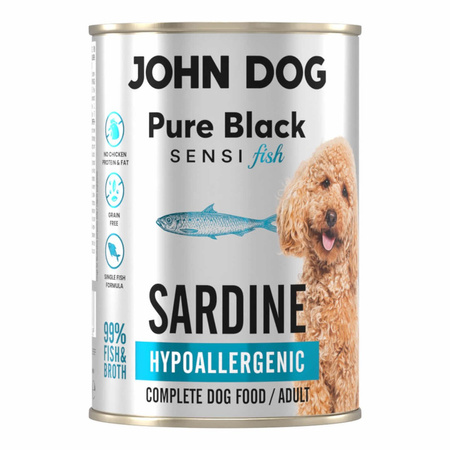 John Dog Pure Black Adult Sensi Fish 6x400g Hipoalergiczna Mokra Karma Z Sardynką Dla Psów Z Wrażliwym Układem Pokarmowym