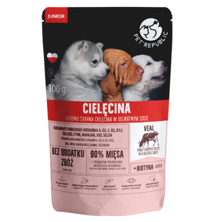 PetRepublic Junior Mokra Karma Dla Psa Filet Cielęcina Kawałki W Delikatnym Sosie 24x100g