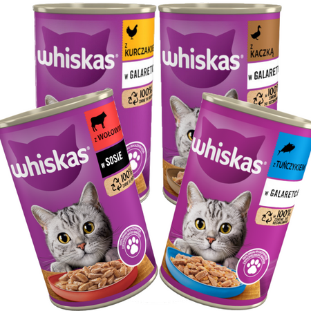 WHISKAS Adult 4 Smaki 24x400g Mokra Karma Dla Dorosłych Kotów (Kurczak Wołowina Tuńczyk Kaczka)