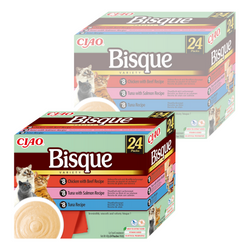 Inaba Cat Ciao Bisque 48x40g Uzupełniająca Karma Dla Kota Zupa Krem z Tuńczykiem Kurczakiem Wołowiną i Łososiem