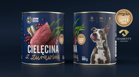 John Dog Berry ADULT CIELĘCINA z żurawiną 800g - Mokra Karma dla psów, 96% mięsa