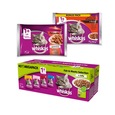 MEGA ZESTAW Karma Mokra dla kota 1+ lat WHISKAS 48 saszetek