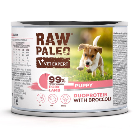 Raw Paleo Pork&Lamb Puppy Duoprotein 6x200g​ Mokra Karma Dla Szczeniąt z Wieprzowiną i Jagnięciną