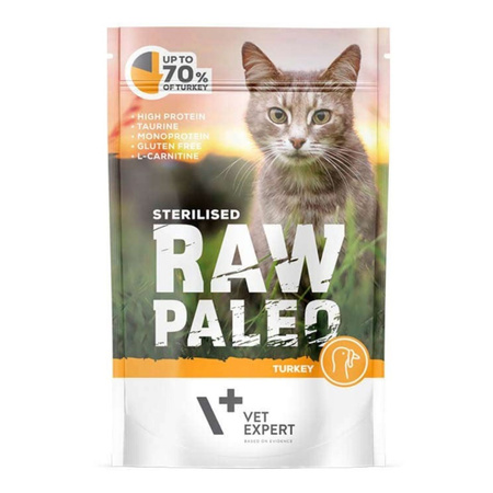 Vet Expert Raw Paleo Sterilised Turkey 24x100g Saszetka Karma Mokra z Indykiem Dla Kotów Sterylizowanych