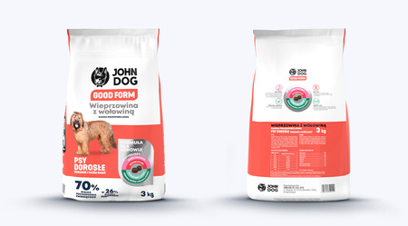 John Dog GOOD FORM ADULT Wieprzowina z Wołowiną 3kg Średnie i Duże Rasy - sucha karma dla psów