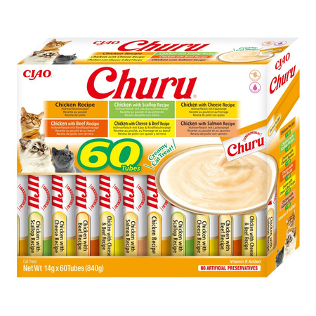 Inaba Cat Churu 100x14g Kremowy Przysmak Dla Kota Pasta Mix Z Kurczakiem i Tuńczykiem