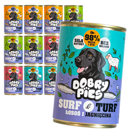 Dobry Pies Surf & Turf 12x400g Mokra Karma Dla Dorosłych Psów Mix 4 Smaków