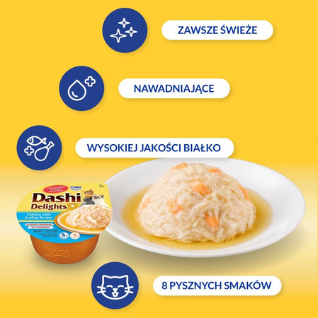 Inaba Cat Dashi Delights 6x70g Uzupełniająca Karma Dla Kota Bulion z Kurczakiem i Przegrzebkami 3+3 Gratis