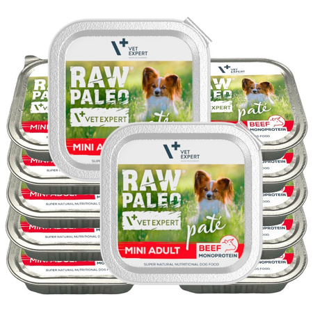 Raw Paleo Pate Mini Adult Beef Tacka 12x150g Mokra Karma Dla Psów Małych Ras z Wołowiną