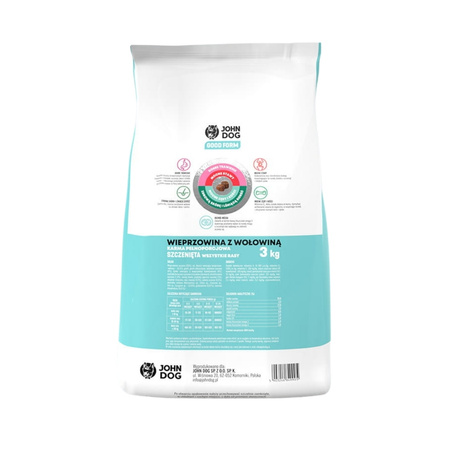 John Dog Good Form Puppy Wieprzowina Z Wołowiną 3 Kg Sucha Karma Dla Szczeniąt