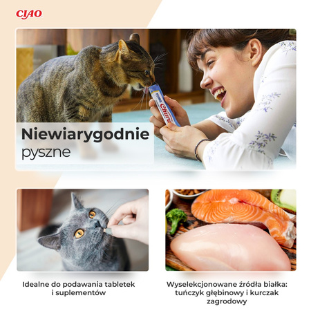 Inaba Cat Churu 100x14g Kremowy Przysmak Dla Kota Pasta Mix Z Kurczakiem i Tuńczykiem