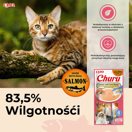 Inaba Cat Churu Salmon With Tuna 4x14g (56g) Kremowy Przysmak Dla Kota Pasta z Łososiem i Tuńczykiem