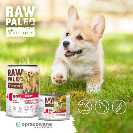 Raw Paleo Beef&Rabbit Puppy Duoprotein 6x400g​ Mokra Karma Dla Szczeniąt z Wołowiną i Królikiem