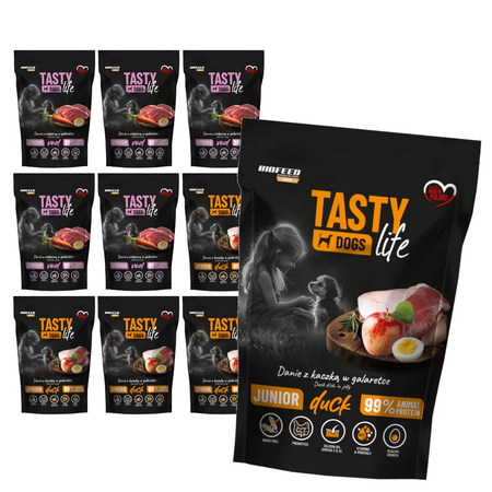Biofeed Tasty Dogs Life Junior z Cielęciną i Kaczką w Galaretce 10x500g Bezzbożowa Mokra Karma Dla Szczeniąt