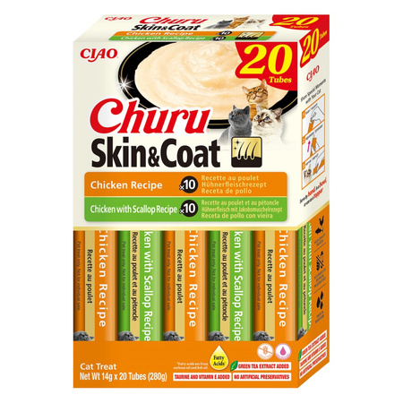Inaba Cat Churu Skin & Coat Chicken 40x14g Kremowy Przysmak Dla Kota Pasta Mix Z Kurczakiem