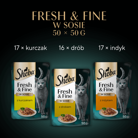 Sheba Fresh&Fine Megapack Saszetki 100x50g Mokra Karma Dla Kotów W Sosie Kurczak Drób Indyk 