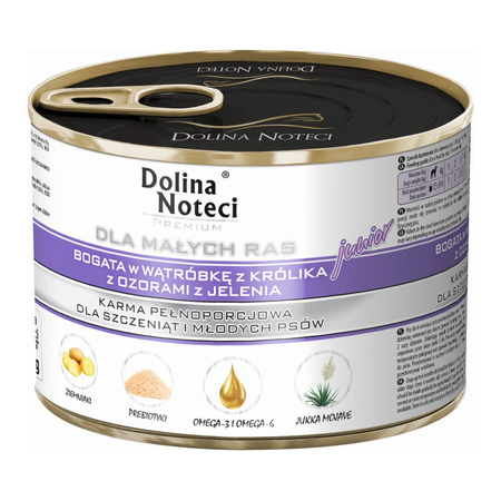 Dolina Noteci Premium Junior 6x185g Mokra Karma Dla Szczeniąt Małych Ras Kurczak z Cielęcina i Królik z Jeleniem