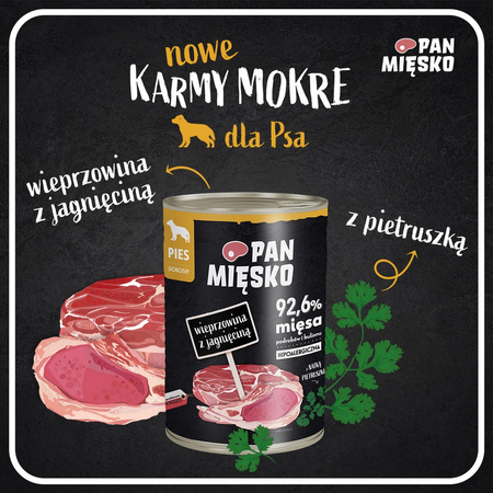 Pan Mięsko Wieprzowina z Jagnięciną 12x400g Mokra Karma Dla Psów Dorosłych