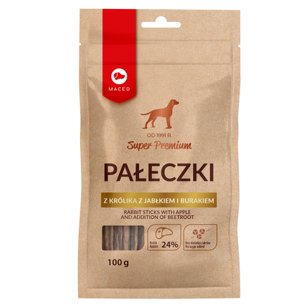 Maced Super Premium Przysmak Dla Psa Pałeczki Z Królika Z Jabłkiem I Burakiem 100g