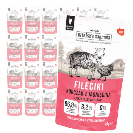 Wiejska Zagroda 24x85g Bezzbożowa Mokra Karma Dla Kota Fileciki Kurczak Z Jagnięciną