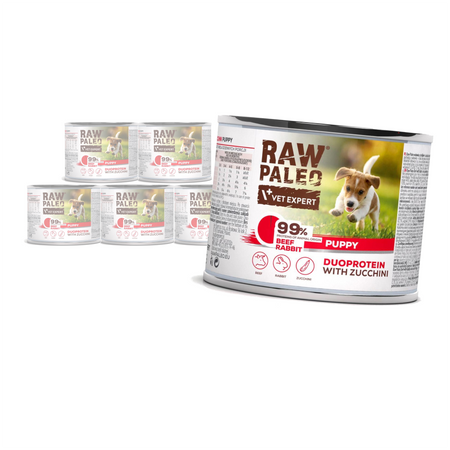 Raw Paleo Beef&Rabbit Puppy Duoprotein 6x200g​ Mokra Karma Dla Szczeniąt z Wołowiną i Królikiem