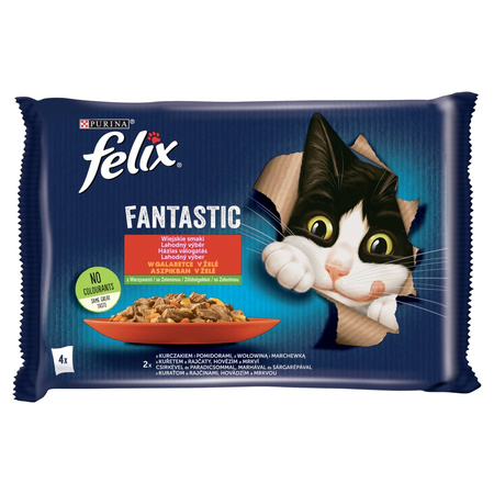Felix Fantastic Karma Dla Kotów Wiejskie Smaki W Galaretce 4x340g (16x85g) Wołowina Kurczak Z Pomidorami