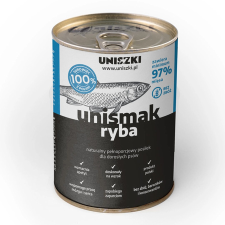 Uniszki Unismak Mix Smaków 24x410g Bezzbożowa Mokra Karma dla Psa z Królikiem Jagnięcina Drobiem i Rybą