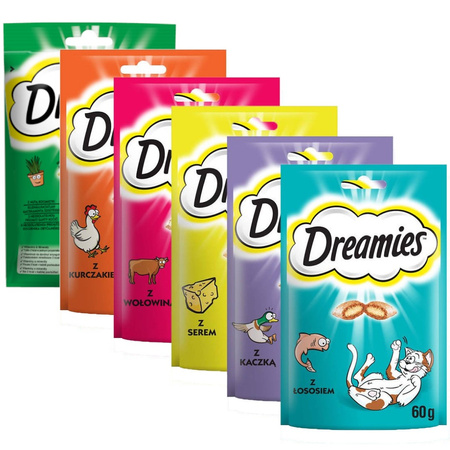 Dreamies Przysmaki Dla Kota 6x60g Chrupiące Paszteciki z Nadzieniem Mix 6 Smaków