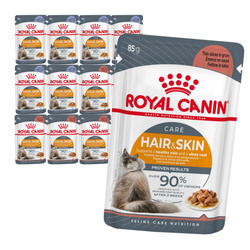 Royal Canin Hair & Skin w Sosie i Galaretce 12x85g Mokra Karma Dla Kotów Dorosłych Zdrowa Skóra Piękna Sierść