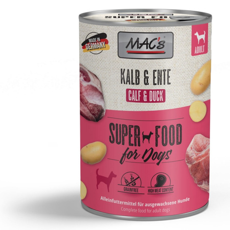 MAC's Dog Bezzbożowa Mokra Karma Dla Psa z Cielęciną i Kaczką 6x400g
