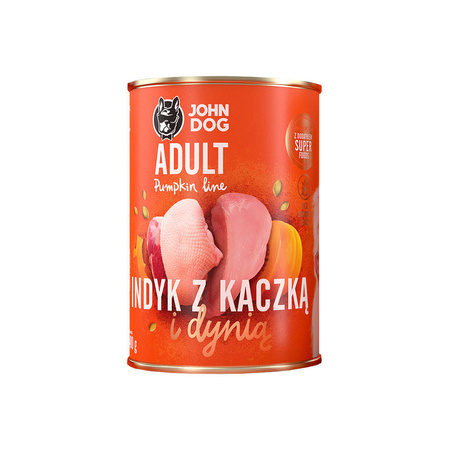 JOHN DOG Karma Mokra Dla Psa Pumpkin Line Indyk z Kaczką i Dynią Zestaw 6x400g