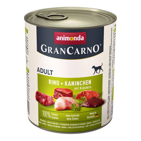 Animonda GranCarno Adult 12x800g Mokra Karma Dla Psa z Wołowiną Królikiem i Ziołami